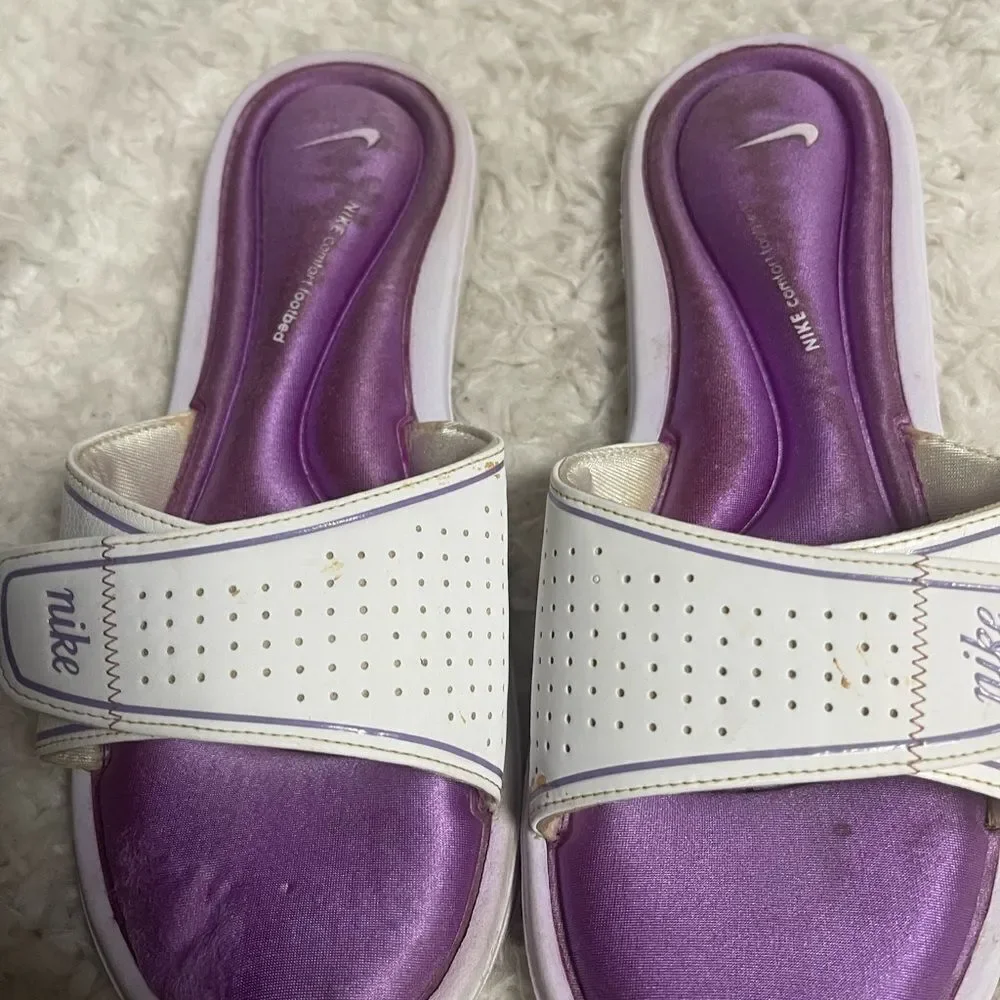 Nike Comfort Footbed Slides Sandals Flip Flops Women  white & Purple SZ11